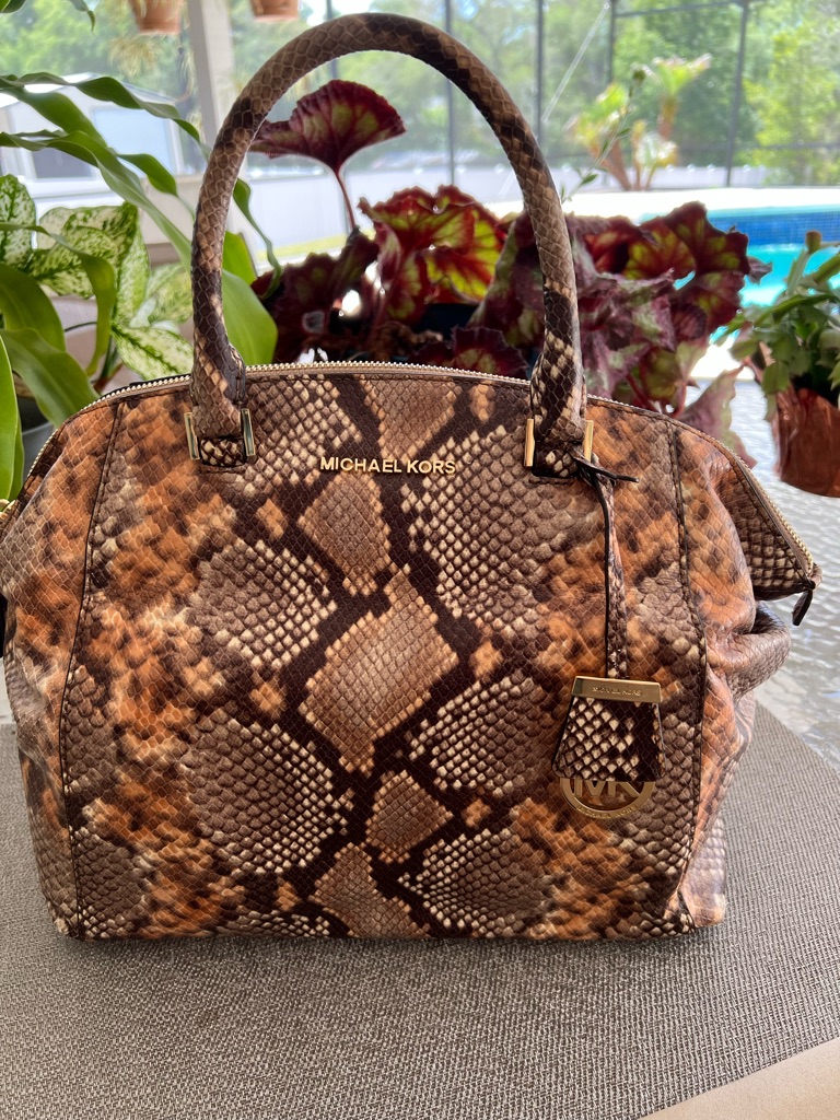 Michael Kors Brown & Tan Snake-Print Satchel